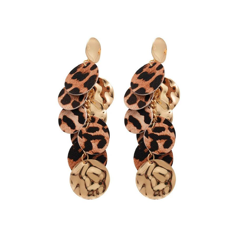 Retro leopard print leather fringed earrings stud earrings temperament personality Maillard style earrings