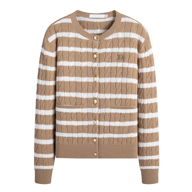 Navigare Women's Striped Crew Neck Knit Cardigan