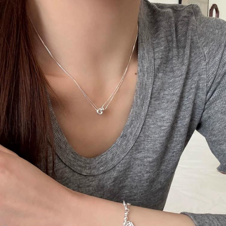 925 Silver Bead Geometry Necklace for Women Girl Korean Design Versatile Choker Jewelry Dropship