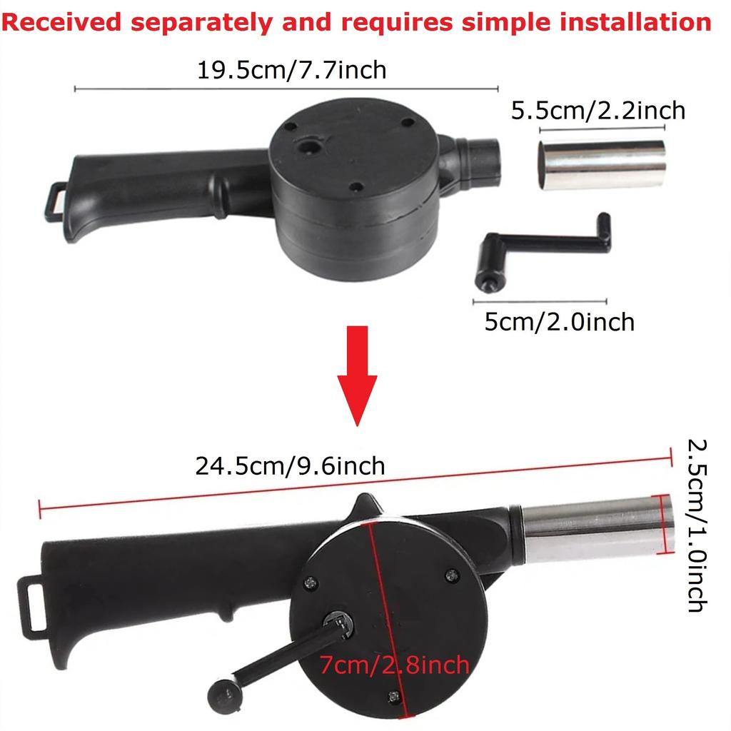 Black Hand-cranked Air Blower Barbecue Fan Mini Portable BBQ Grill Fire Bellows Picnic Camping Accessories Outdoor Hand Tools