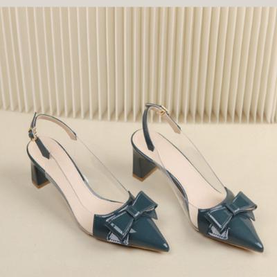 Fashion Women's Party Heel Sandals Summer New Pointy Splicing Butterfly Knot Set Foot Anti-slip Wear-resistant Heel Shoes