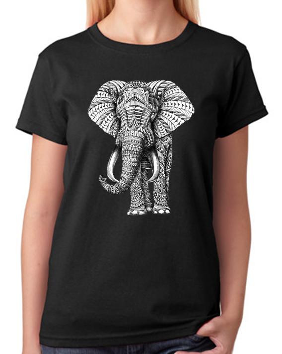 Elephant Abstract T-Shirt Ladies Fitted Tee Womens Top L