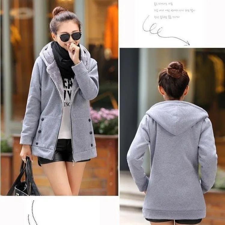 Female Autumn Padded Slim Cardigan Sweatshirt Long Sleeve Hooded Jacket