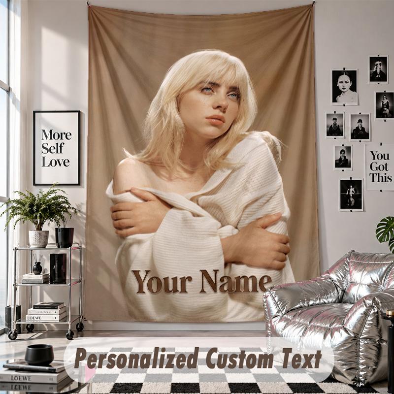 Wall Hanging Tapestry With Custom Name & Text, Billie Eilish Decorative Tapestry For Bedroom