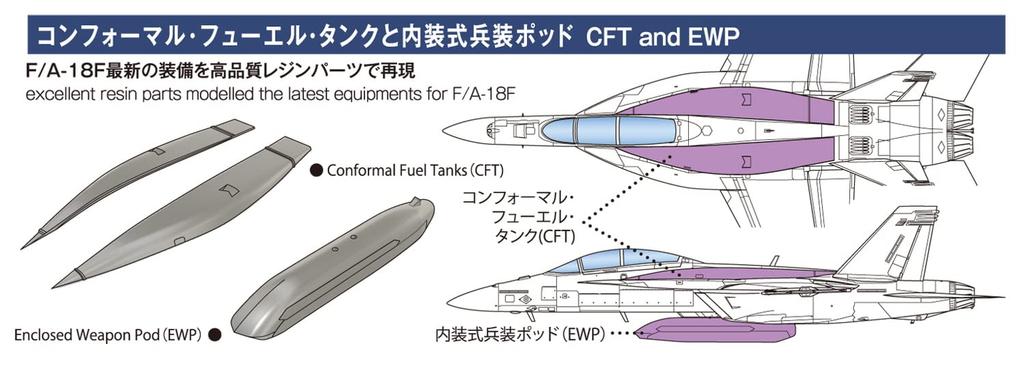 PLATZ US Navy Super Hornet Conformal Fuel Tank Equipped Aircraft Plastic Model 1/144 F/A-18F (CFT) AE144-10