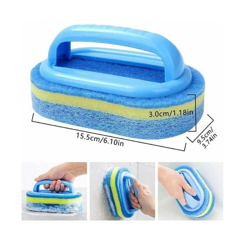 2pcs Handle Sponge Cleaning Brush Stains on Wall Floors and Tiles in Kitchen or Bathroom Household
