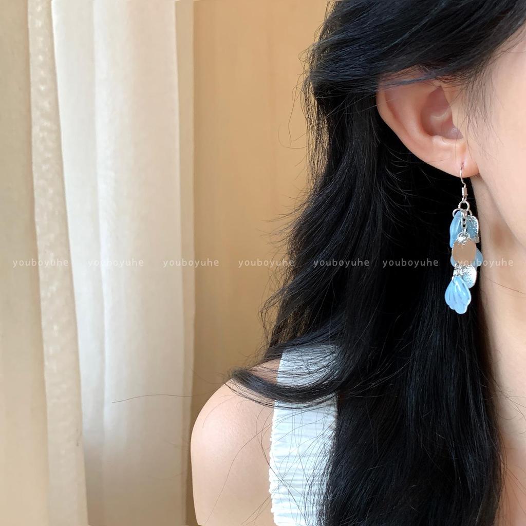 Boucles d'oreilles pendantes pétale coquillage dégradé bleu: Boucles d'oreilles d'été magnifiques pour les vacances à la plage 2025