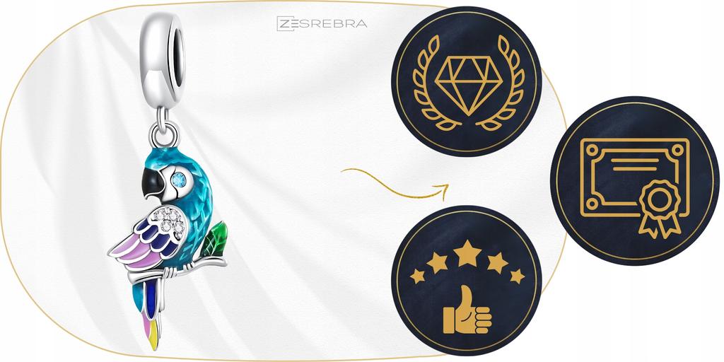 Charms Papagei Bunt S925 Perle Perlen Zirkonia Vogel Anhänger