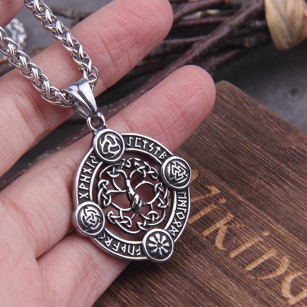 Gioielli Vichinghi Albero della Vita Collana Catena in Acciaio Inossidabile Argentato per Donne Ciondolo con Rune Vichinghe cadenas mujer