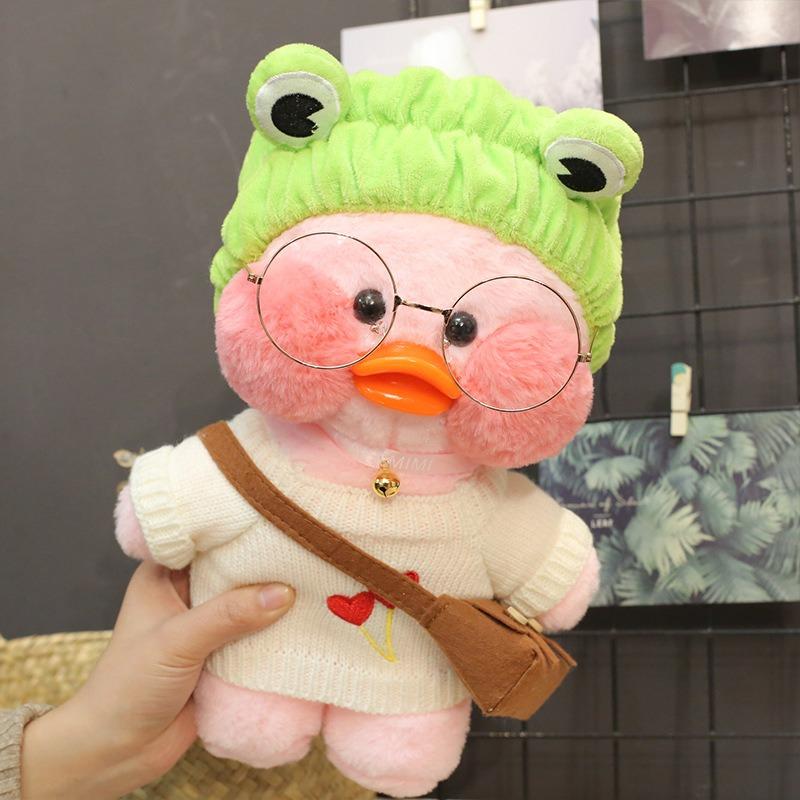 30cm Charming Cafe Pink Duck Stuffed Plush Animals Toy Wear Goggles and Hoodie Soft Doll Girl Birthday Creative Gift for Girls