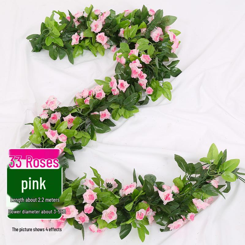 Artificial Rose Vine Ceiling Decor with Rattan for Living Room and AC Pipe Cover