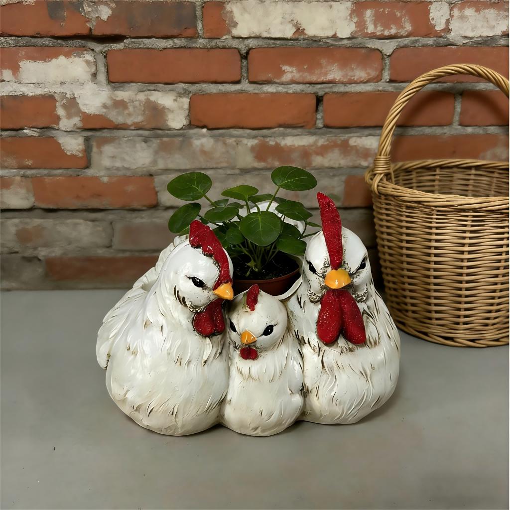 1PCAdorable ChickenFamily Resin Flower PotCreative Desktop Lawn Decor for Courtyard Terrace Garden Balcony Landscape Arrangement