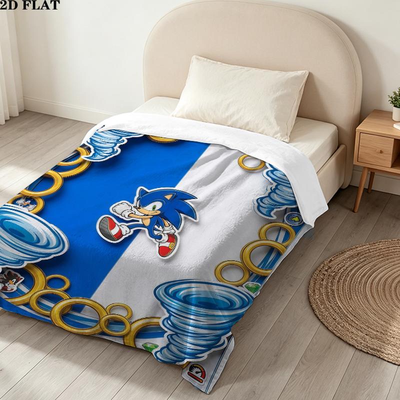 Sonic Printed Flannel Blanket, soft throw for bedroom sofa, washable, Christmas present, great gift.