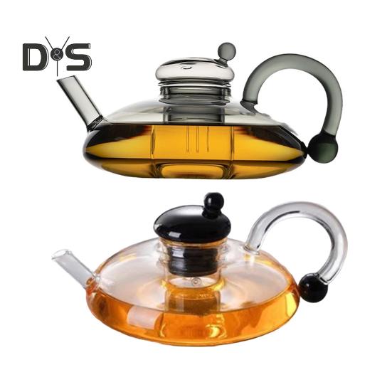 Glass Tea Pot Rat Tail Kettle Large Capacity Teapot with Infusers for Loose Tea 18.5oz High Borosilicate Filtration Teapot
