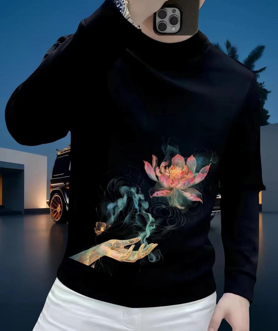 

Lotus Trendy Men s Printed Hoodie: Autumn/Winter Casual Long Sleeve Pullover 5XL