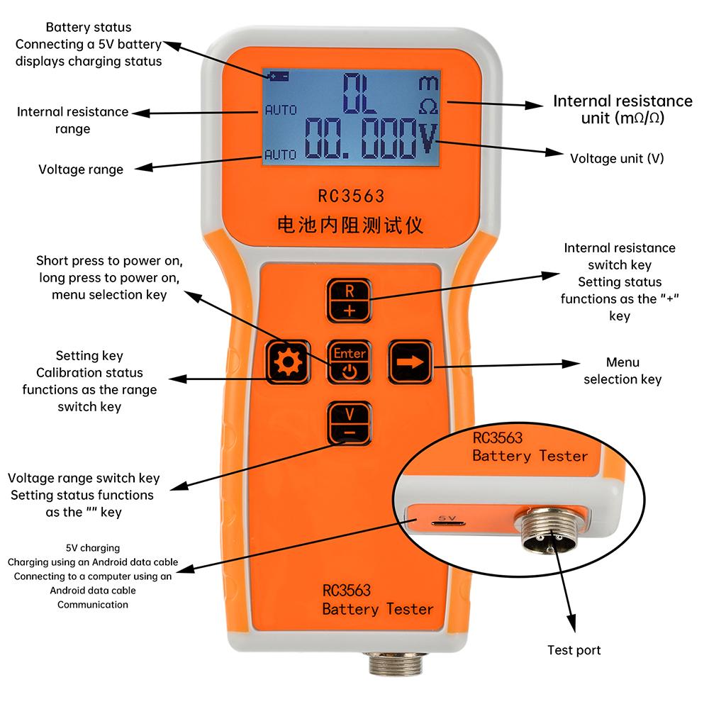 RC3563 18650 Battery Voltage Internal Resistance Tester High-precision Trithium Lithium Iron phosphate Battery Tester Type-C