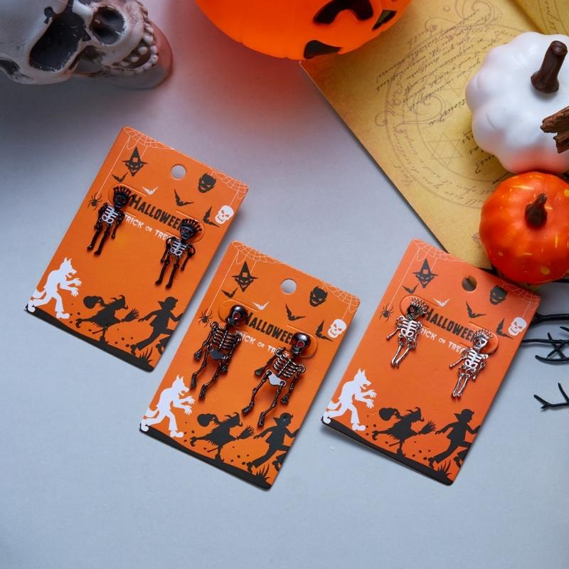 Skull Stud Drop Earrings Pair, Halloween Alloy Statement Jewelry for Costume Styling, Stage Looks and Theme Parties