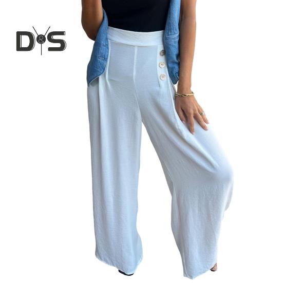 Women's Wide-Leg Pants High Waist Button Decorated Pants Casual Loose Fit Trousers for Daily Wear Travel Office