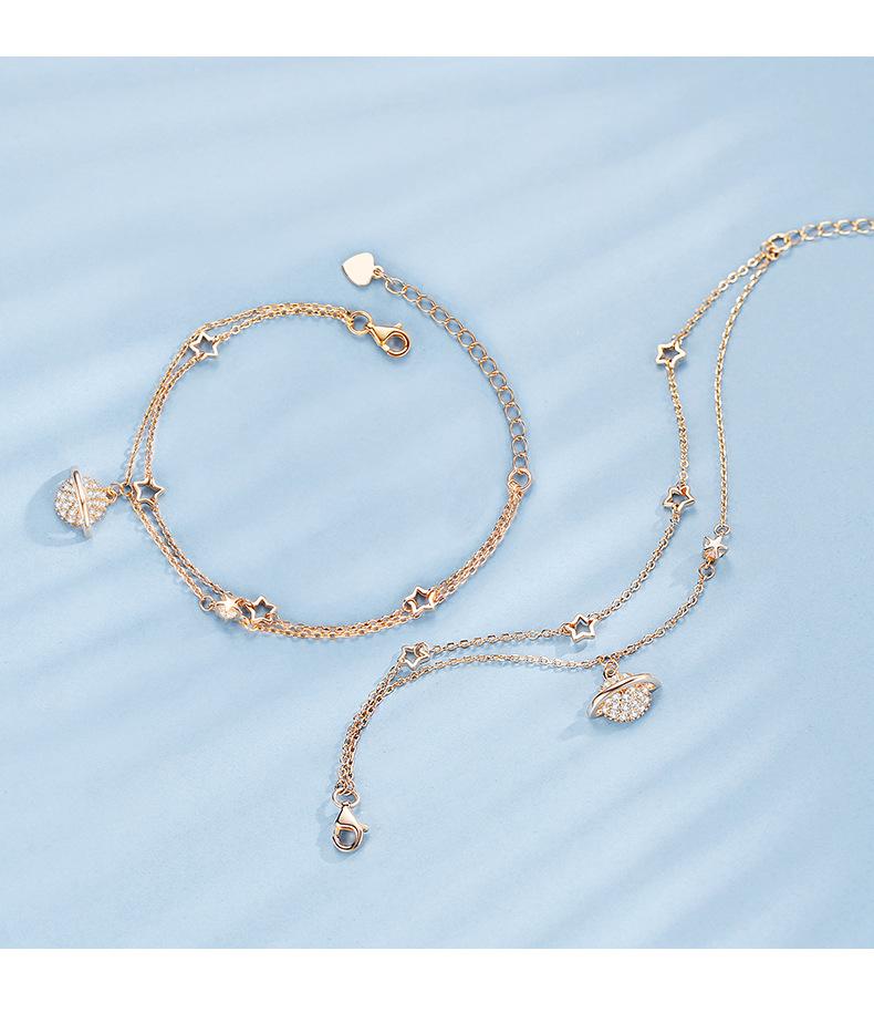 Planetový náramek Dámský Sterlingové stříbro Růžové zlato Hvězdný náramek