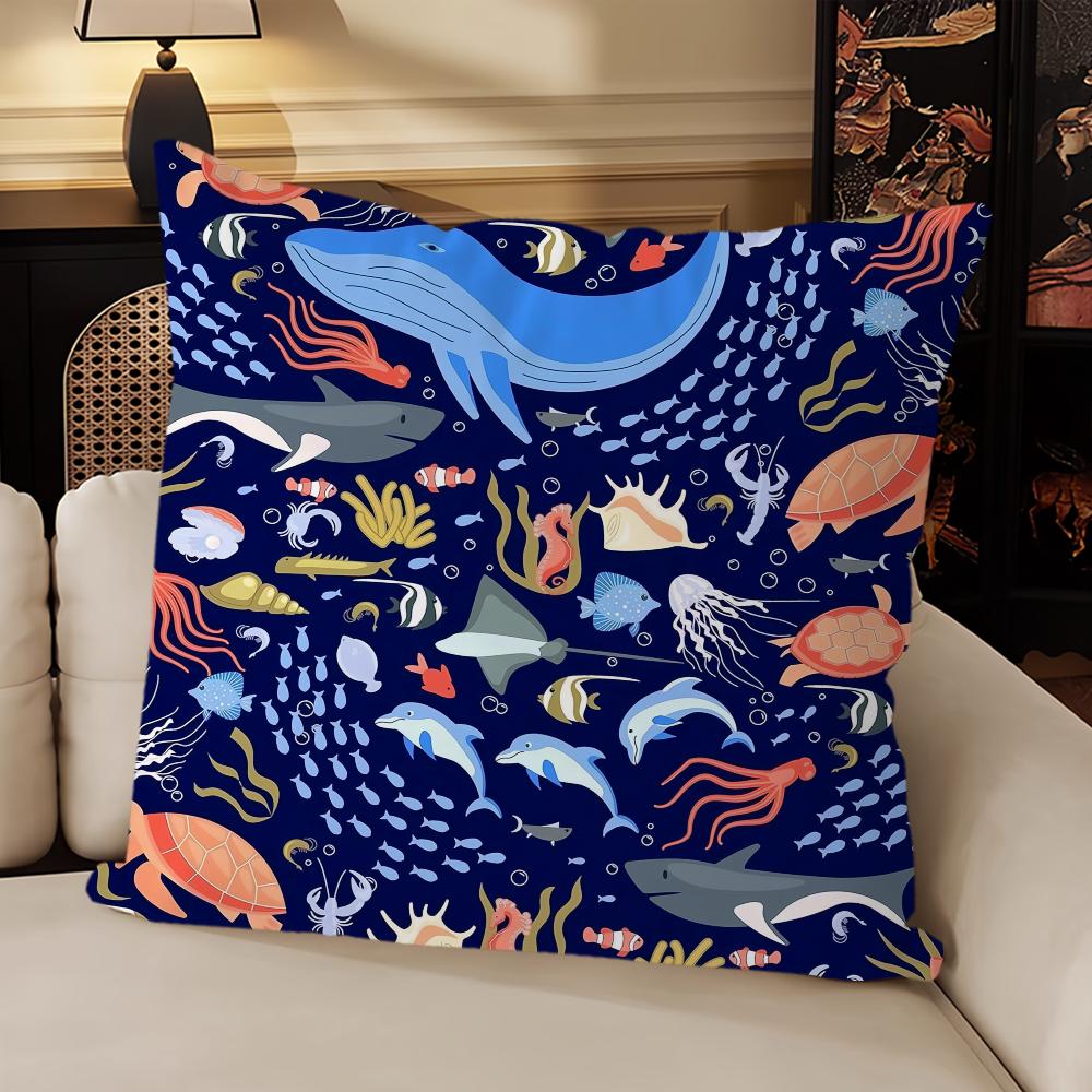 Art Sea Life Blue cushion cover Sofa Living Room Bedroom Headboard Backrest Cushion Square Cushion Nap Time Pillow Case