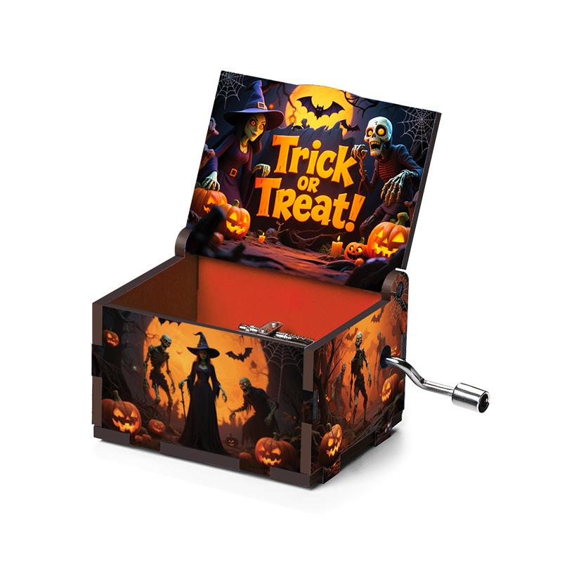 2025 Latest Halloween Series Art Six sided Painted Hand Cranked Music Box Holiday Gift High Quality Durable Perfect Gift