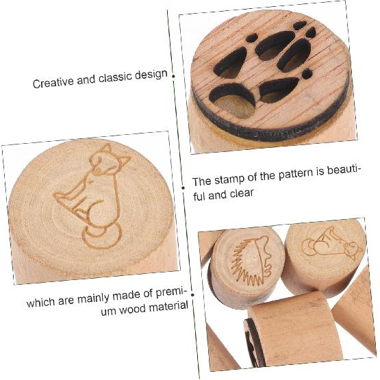 NUOBESTY Round Wooden Paw Print Stamp Set - Decorative Woodland Animal Stamps - Mini Handmade