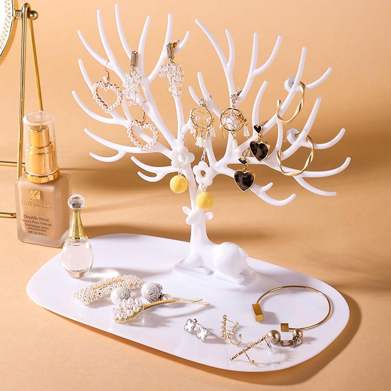 Deer Antler Jewelry Display Stand: Tree-Shaped Necklace & Earring Holder with Storage Box