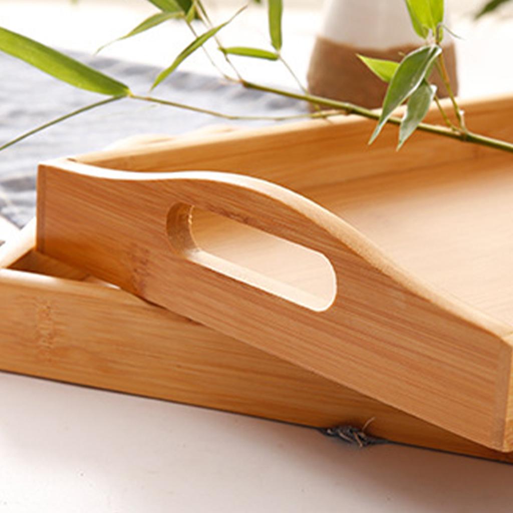 Bamboo Rectangular Cup Tray Tableware Holder Fruit Bread Dessert Tea Food Tray with Handle Dinner Serving Tray