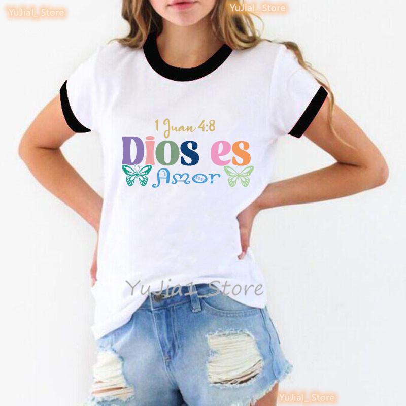 Dios Es Amor God Is Love Graphic Printed Tshirt Girls Fashion Butterfly T Shirt Unisex Whiteblackpinkgray Tshirt Female Tops