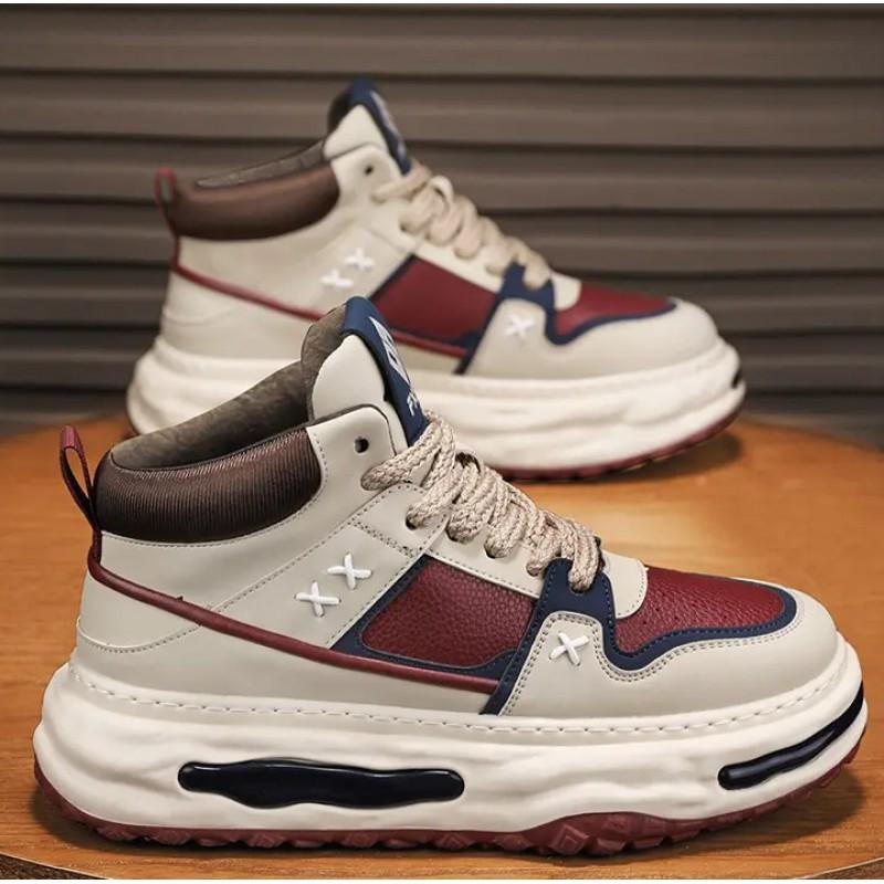 High Top Men's Shoes With Plush Insulation Cotton Teenagers Basketball Sports Running Thick Sole Height Increasing Dad's Trendy