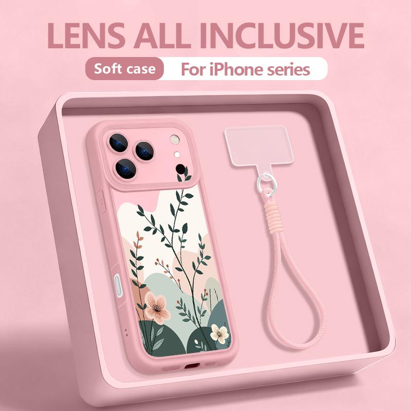 Custodia Laccetto Floreale Acquerello INS Per iPhone 17 Pro Max iPhone 16 15 Pro Max 14 13 11 16E 17E Bumper Antiurto Copertura con Cinturino da Polso