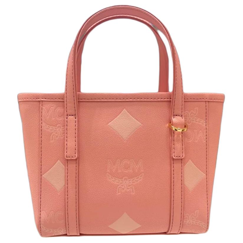 

MCM Mini Tote Bag Pink Monogram Embossed Leather Handbag for Daily Commute & Shopping MWPFAMT09Q5001 Basic Set (Bag+Dust Bag)