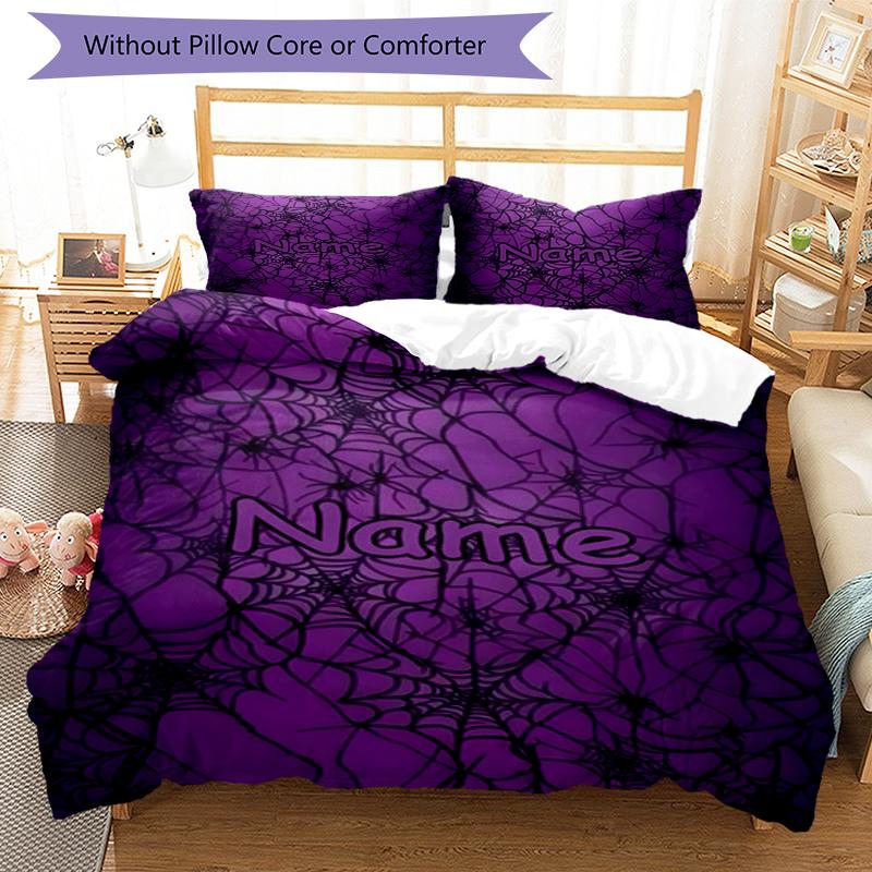 3pcs Custom Name spider Bedding Set Duvet Cover Closure Includes 1 Duvet Cover & 2 Pillowcases, Soft and Comfortable for All Seasons.