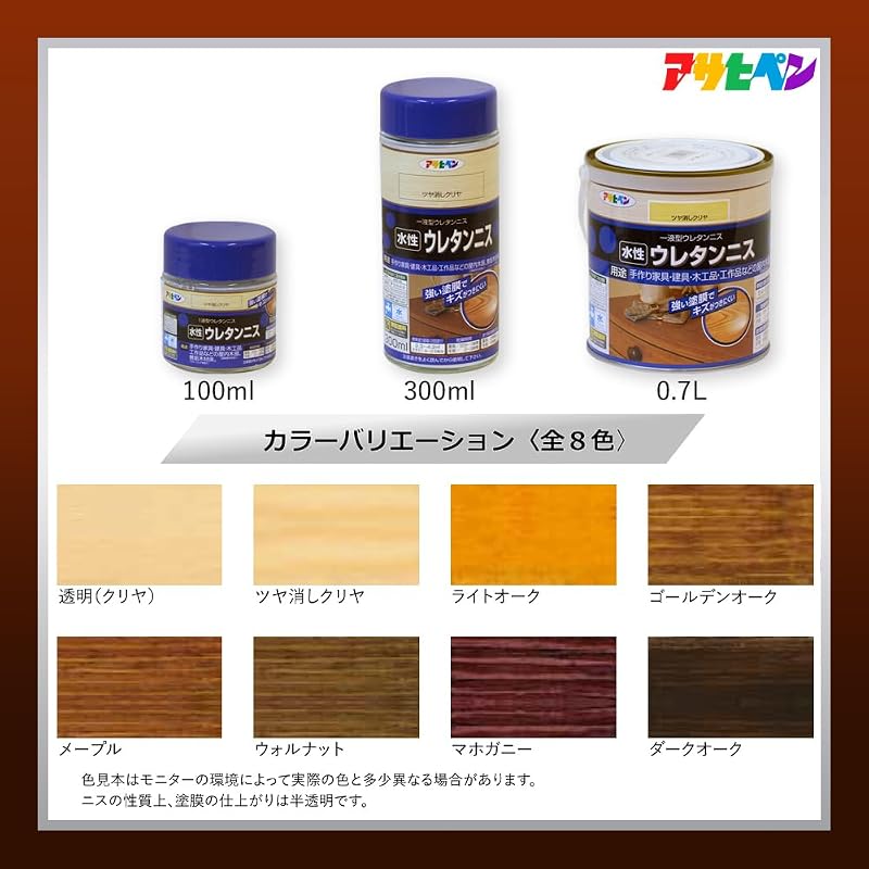 Asahi Paint Water-Based Urethane Varnish 100ml Matte Clear Paint for Wood, Indoor Use, High Gloss, Colored, Hard Coating, Antibacterial, Made In Japan