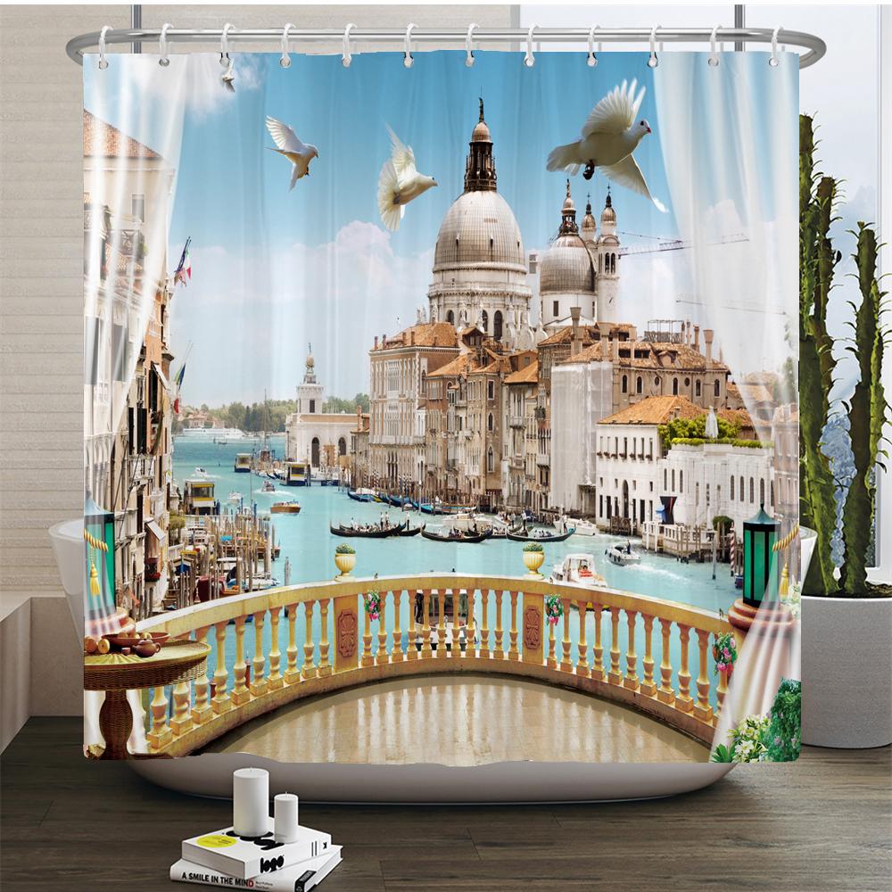 Rural Idyllic Flowers European Garden Shower Curtain Bathroom Waterproof 3d Printed Bath Curtains With 12 Hooks Polyester Cloth
