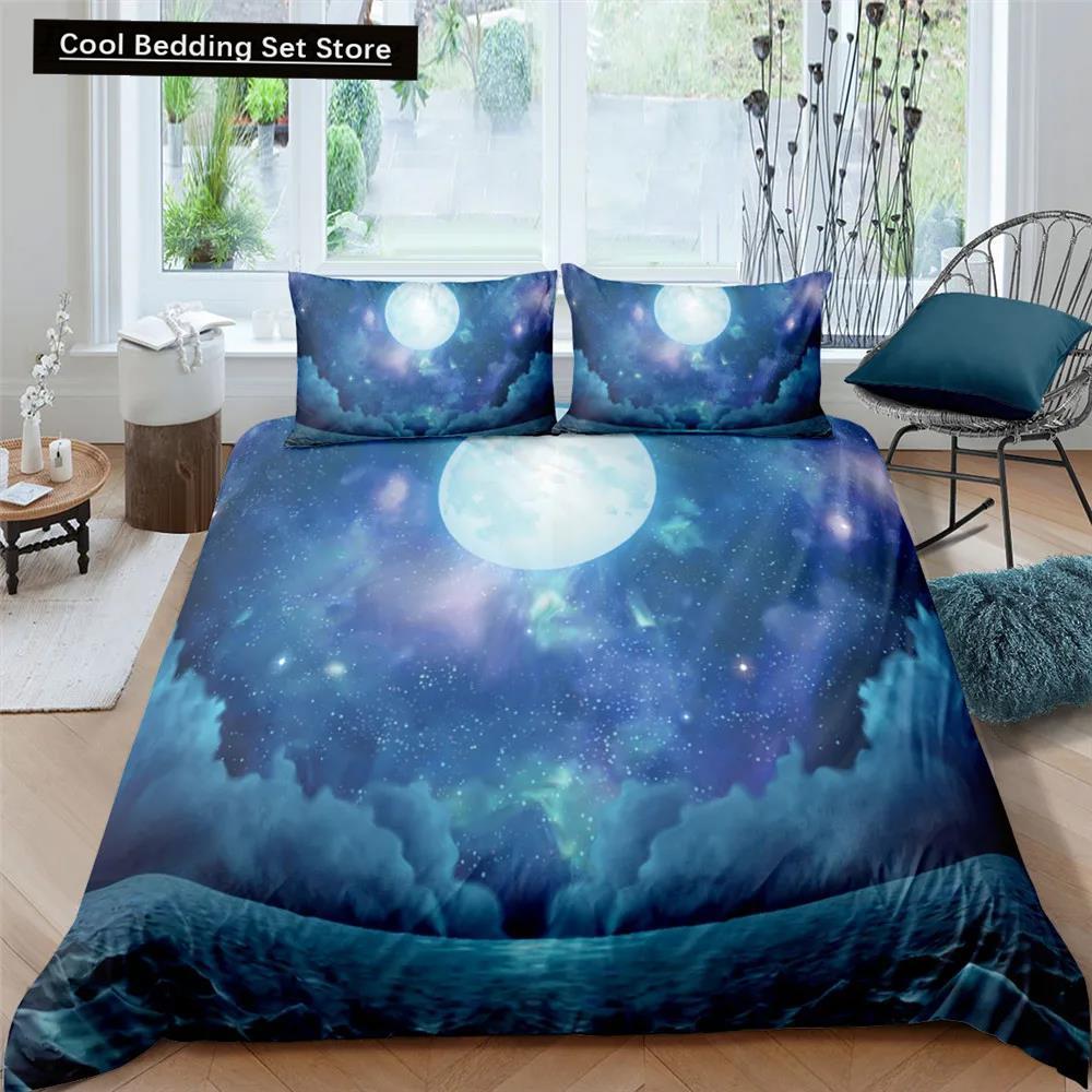 Moon Night Scene King Queen Duvet Cover Red Dark Sky Sunset Clouds Bedding Set Teens Adults Forest 2/3Pcs Polyester Quilt Cover