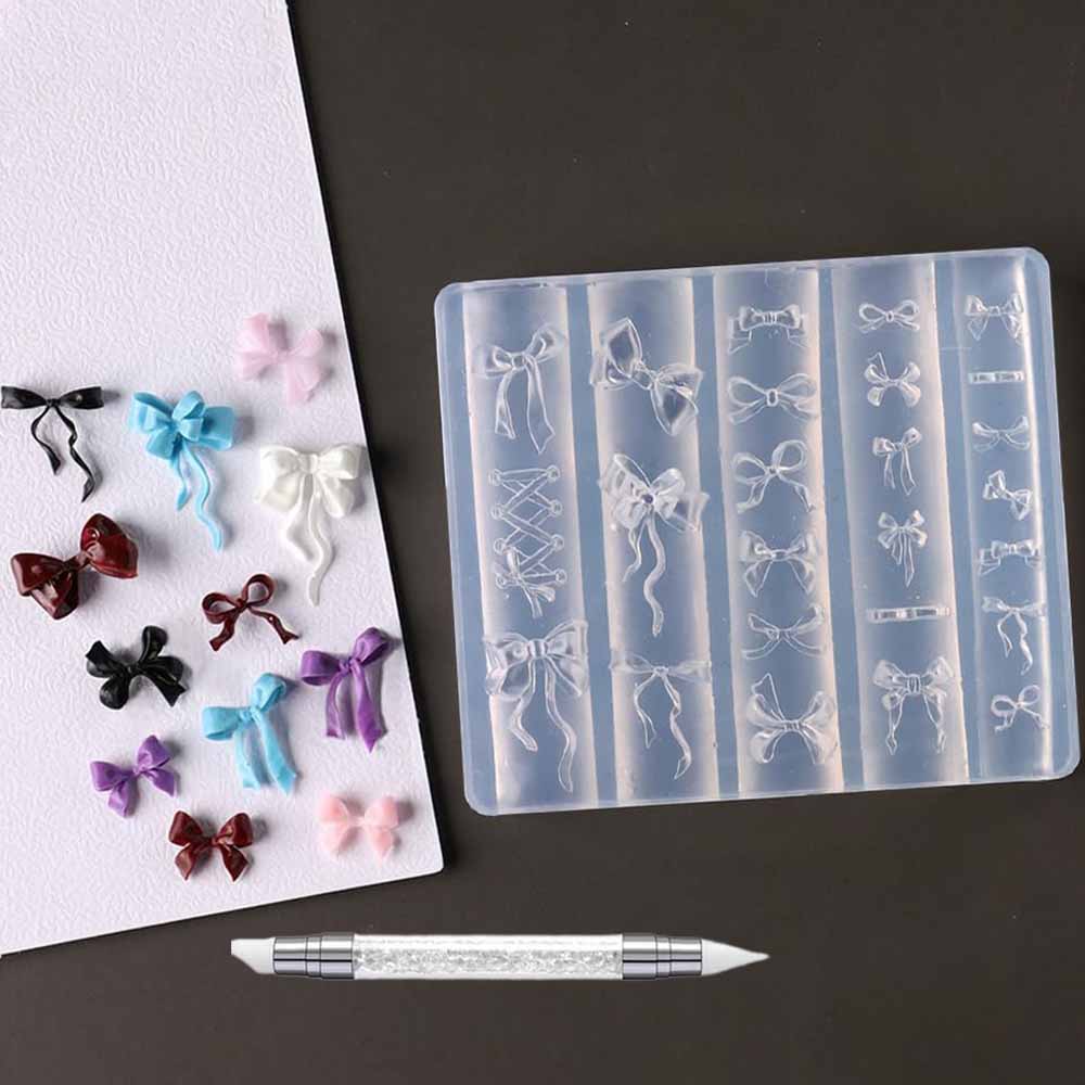

1Pcs 3D Bowknot Silicone Nail Molds+1Carving Pen Y2K Ballet Style Ribbon Nails Stencils Sculpture Bows Manicure Template Tools *