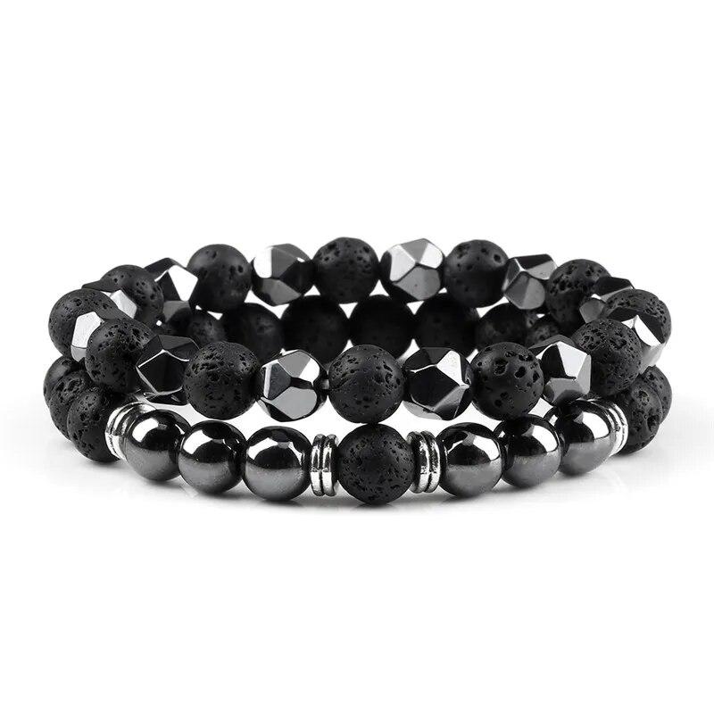 2 stücke Unregelmäßigen Hämatit Lava Stein Armband Männer Mode 8mm Natürliche Tigerauge Perlen Paare Armbänder für Frauen Freunde Schmuck