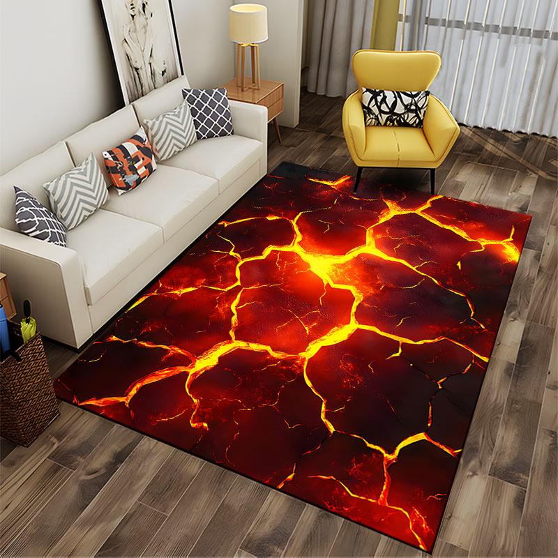 Teppich mit Riss-Design in geschmolzener Lava-Optik, geeignet als rutschfeste Matte für das Wohnzimmer oder das Sofa im Schlafzimmer