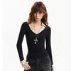 Women's School Style Knit T-Shirt: Peach Heart Design, Fake Two-Piece, Autumn/Winter Fashion