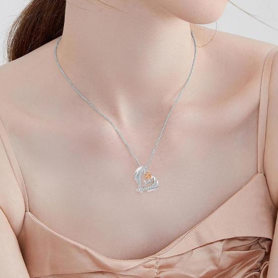 Yousheng Valentine Day Necklace 3D Rose Heart Pendant Adjustable Length Necklace Clavicle Necklace Cubic Zircon Inlaid Charm Necklace