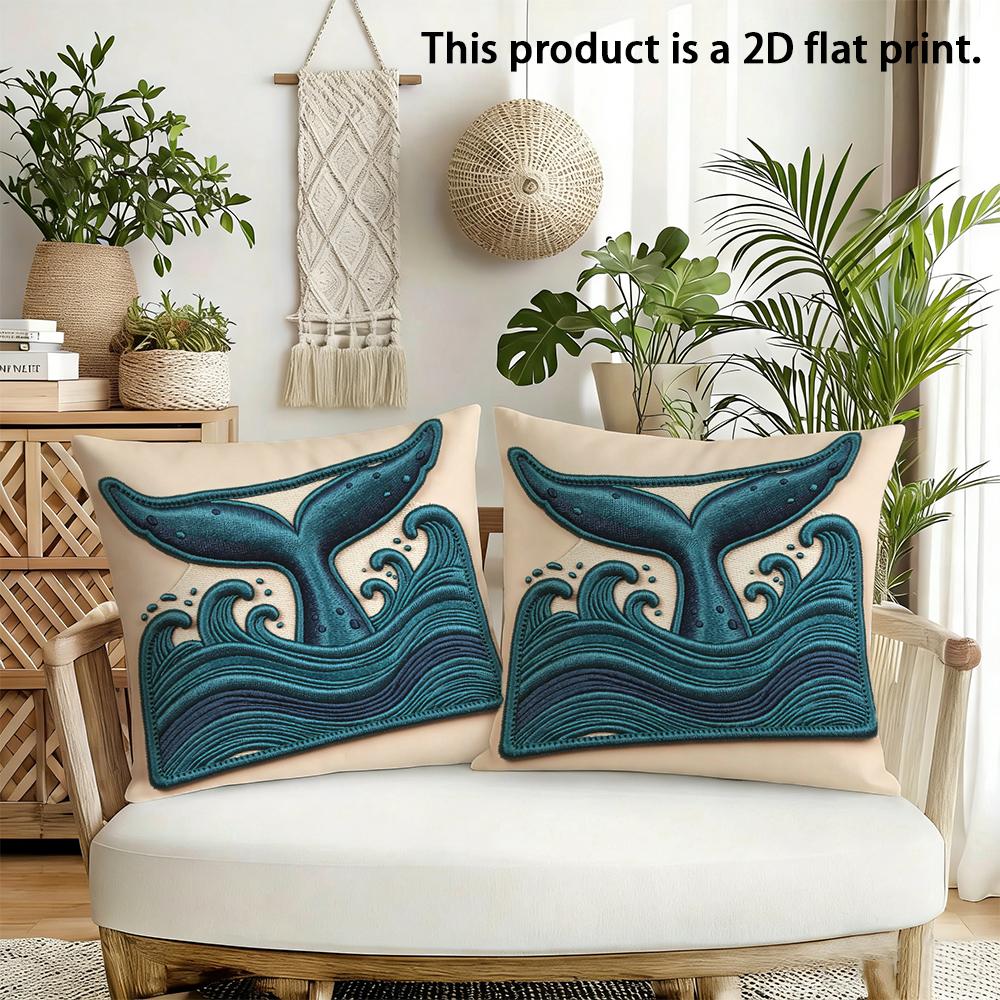 2 Pezzi Copricuscini Decorativi Coda di Balena Nautica Federe per Cuscini Onda dell'Oceano Costiera per Divano Camera da Letto Soggiorno Decorazione Copricuscino