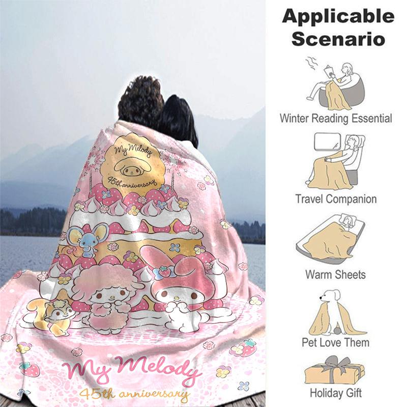 1pc My Melody's 45th Anniversary Celebration Cartoon Blanket, Soft and Cozy Throw for Home Decor, Perfect Gift for Family and Friend, Living Room, Tra