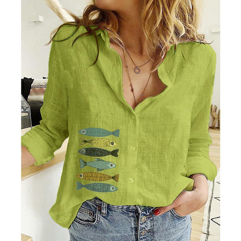 

Женская повседневная свободная рубашка с длинным рукавом из хлопка и льна, женское платье больших размеров 3XL зелёный