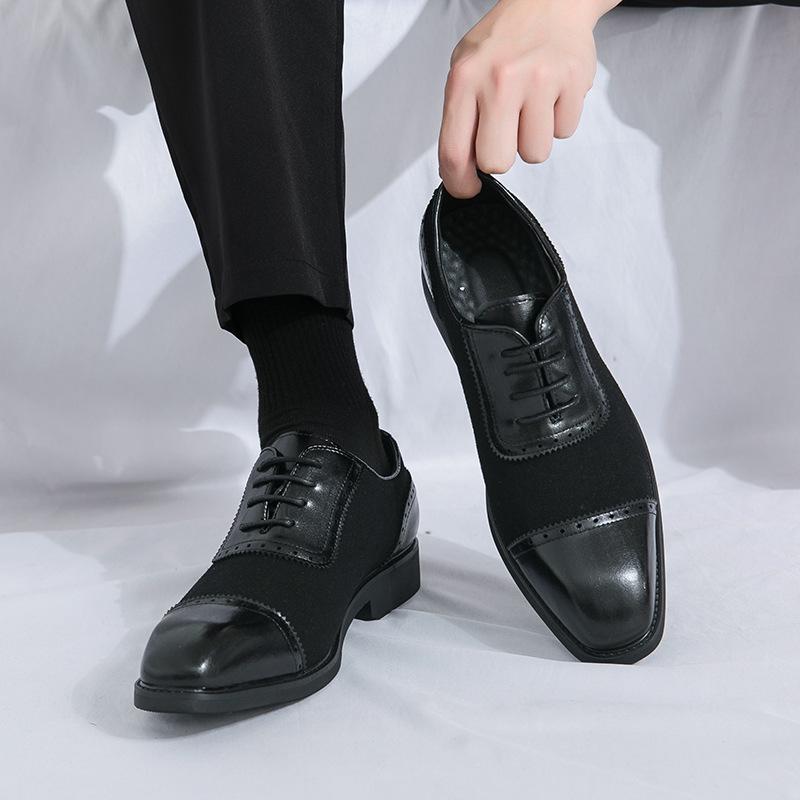 Men's Size 46 Leather Height-Boosting Formal Shoes - Thick Sole, Lace-up, Round Toe, Ideal for Weddings and Business in Spring/Autumn.