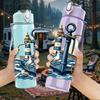 1PC Vintage Old Sail Pirate Ship Print 750ml Color Plastic Sports Water Bottle Leakproof Flip Straw Lid Suitable for Sports Office Home Use
