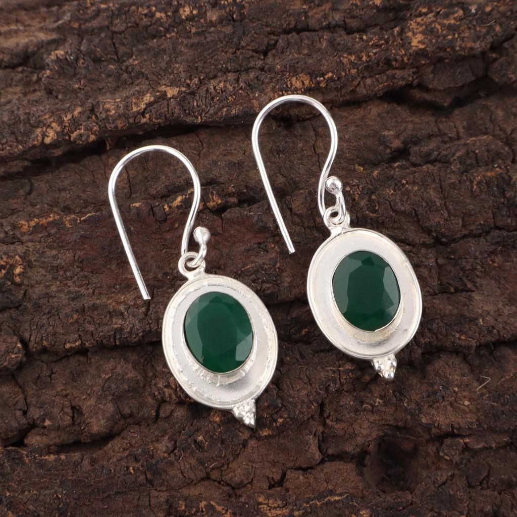 Green Onyx Earrings, 925 Sterling Silver Jewelry, Gemstone Earrings, Gift For Her Handmade Dainty Jewelry