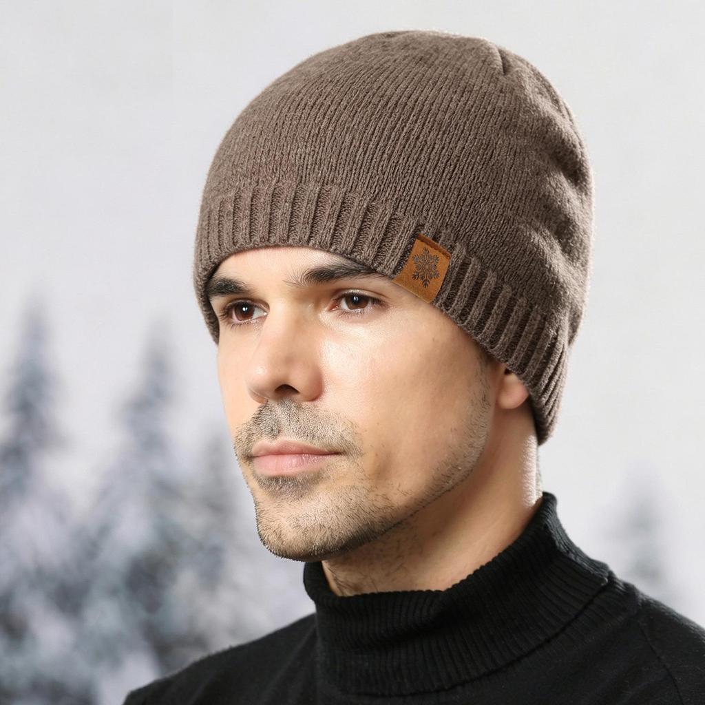 Men's Double-Layer Knitted Wool Hat for Autumn/Winter - Velvet Lined for Warmth and Cold Protection