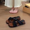 Retro simple with women's heel square head new outer wear 2025 slippers summer low-toe sandals cross