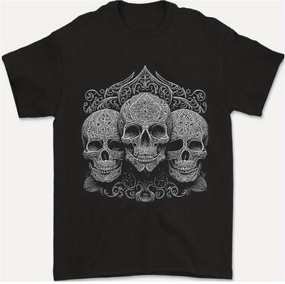 Summer Bestsellers Gothic Style T-shirts - White Skulls and Exquisite Gothic Prints - Heavy Metal Men's Short-sleeved T-shirts